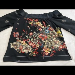 Black floral off-shoulder BELL SLEEVES top